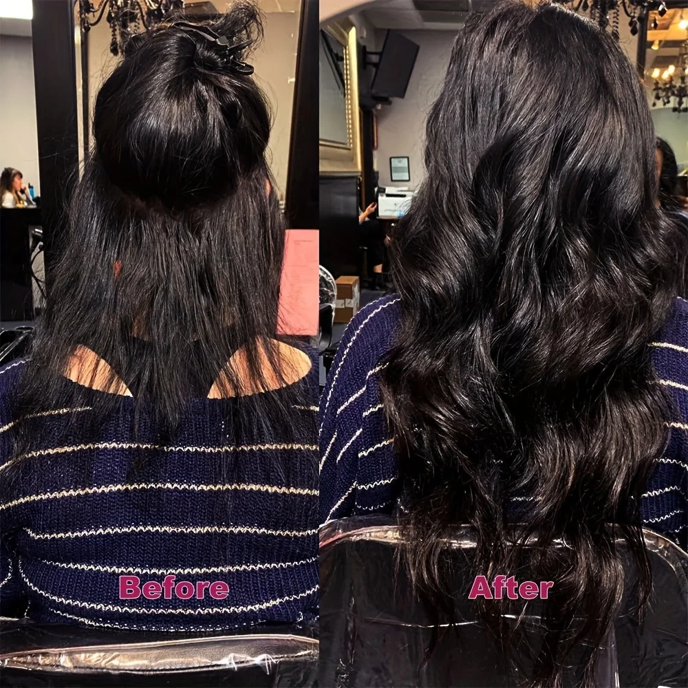 Grampo da onda do corpo em extensões do cabelo para mulheres, 100 cabelo humano real, cor preta natural, 120g pelo grupo