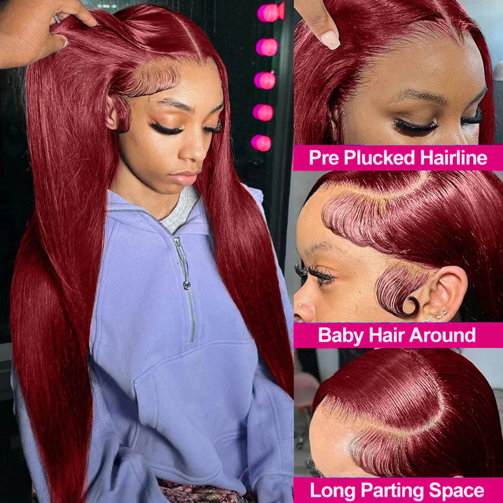 

Straight 13x4 HD Lace Front Wig 99J Red Burgundy Colored Human Hair Wigs HD 13x6 Lace Front Human Hair Wigs 220 High Density