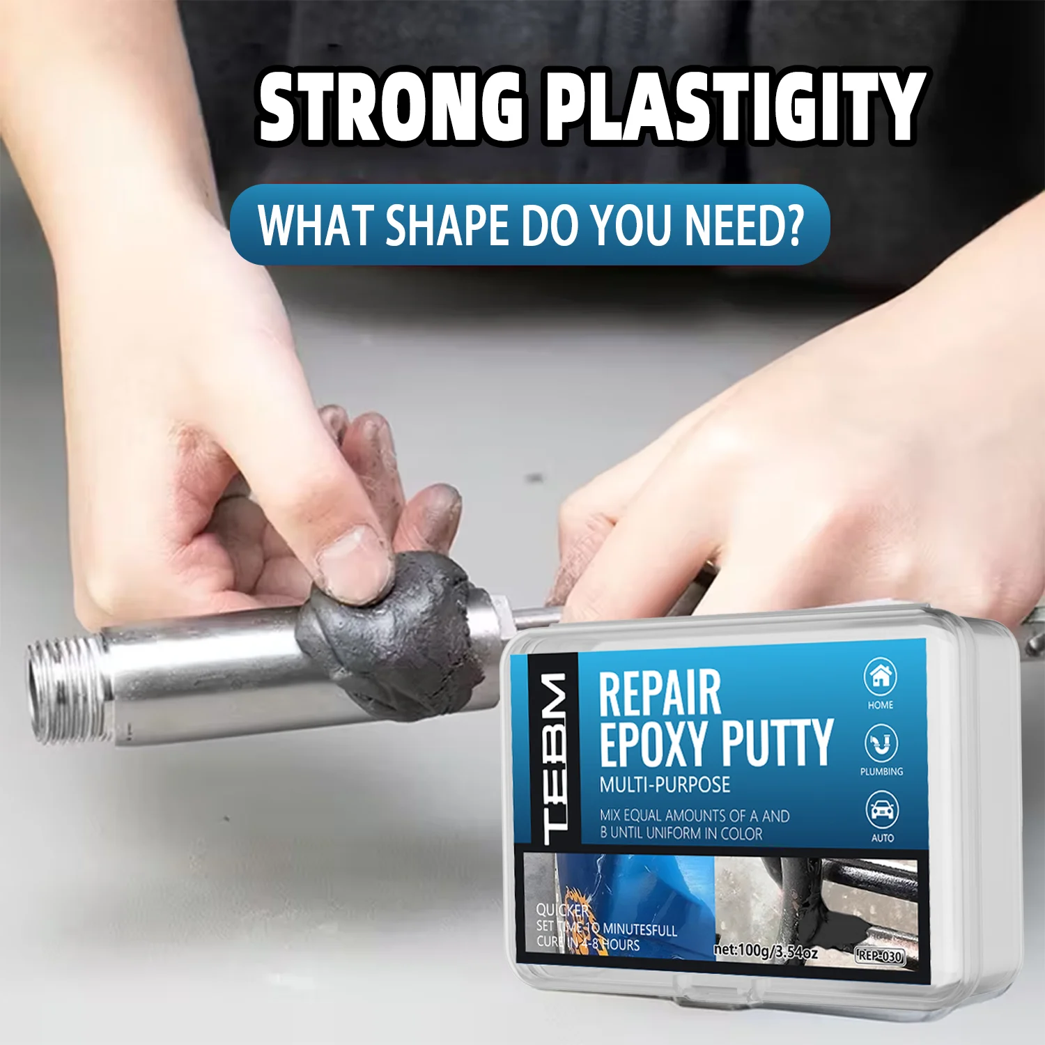 Two-Part Epoxy Mud Putty Hand Kneadable Repair Glue Waterproof Heat Resistant Hole Filler For Plumbing Automotive Home Wall