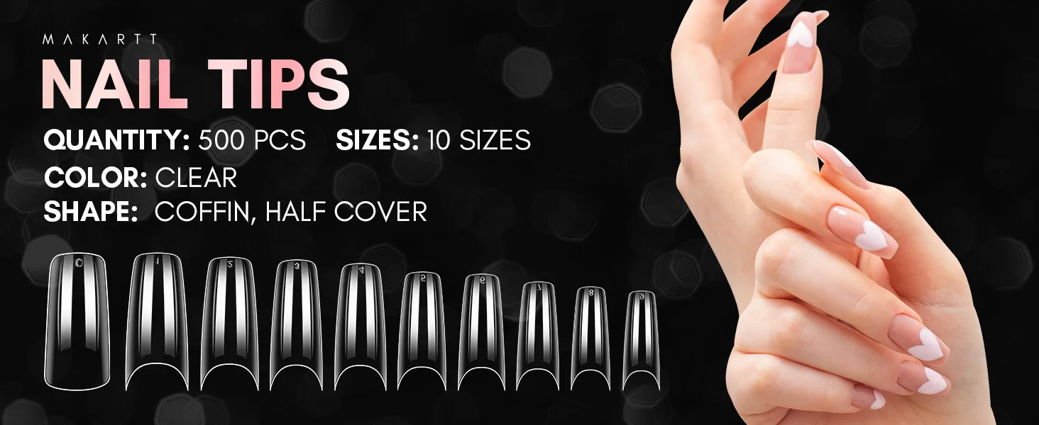 Makartt Künstliche Nagelspitzen 500 Stück Mandelform Vollabdeckung Gel-Spitzen Falsche Acrylnägel Stiletto Coffin Press-on Nägel Klar Natürlich – Detail 1