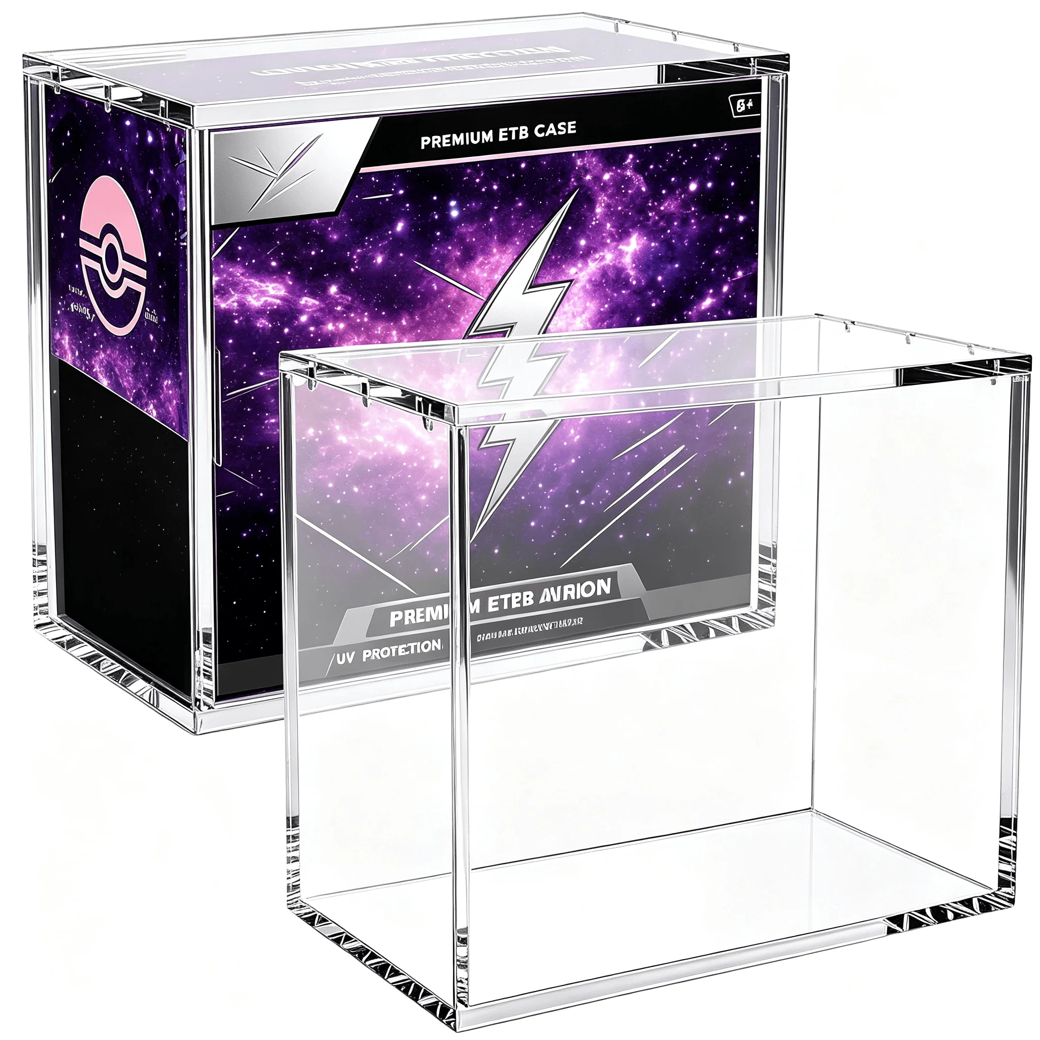 Acrylic Display Case for ETB Booster Box, 8mm+5mm Thick Magnetic Lid, UV Scratch Resistant Dustproof Stackable Collector Protector, Crystal Clear Storage Holder for TCG Cards Action Figures Mini Figures, Perfect for Desk Shelf Bedroom Living Room Office