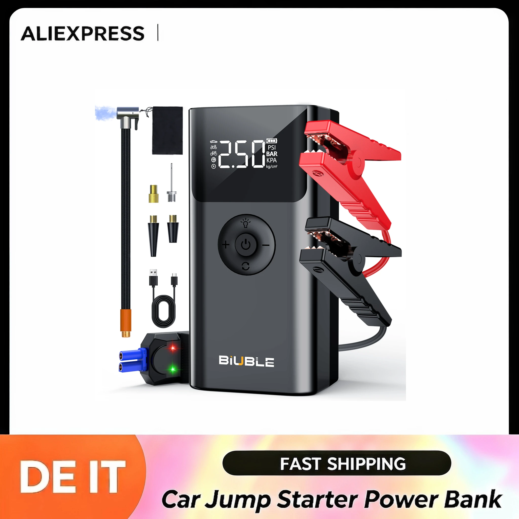 Avviatore di emergenza portatile per auto da 3000A, compressore d'aria da 150 PSI, capacità della batteria di 25.000 mAh, con illuminazione di emergenza: un accessorio essenziale per l'uso all'aperto.