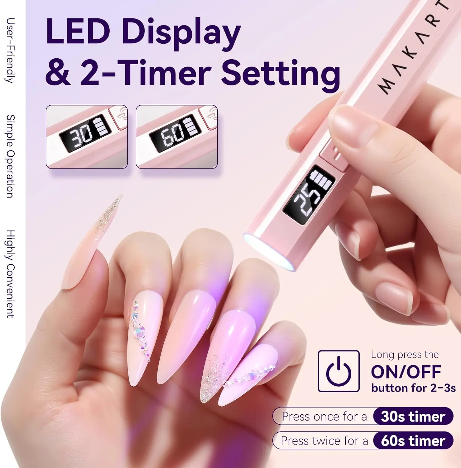 Handheld Cordless UV Nail Lamp with LCD Display,Rechargeable Mini LED Light Flash Cures Soft Gels, Rhinestone Glue & Liner Gel