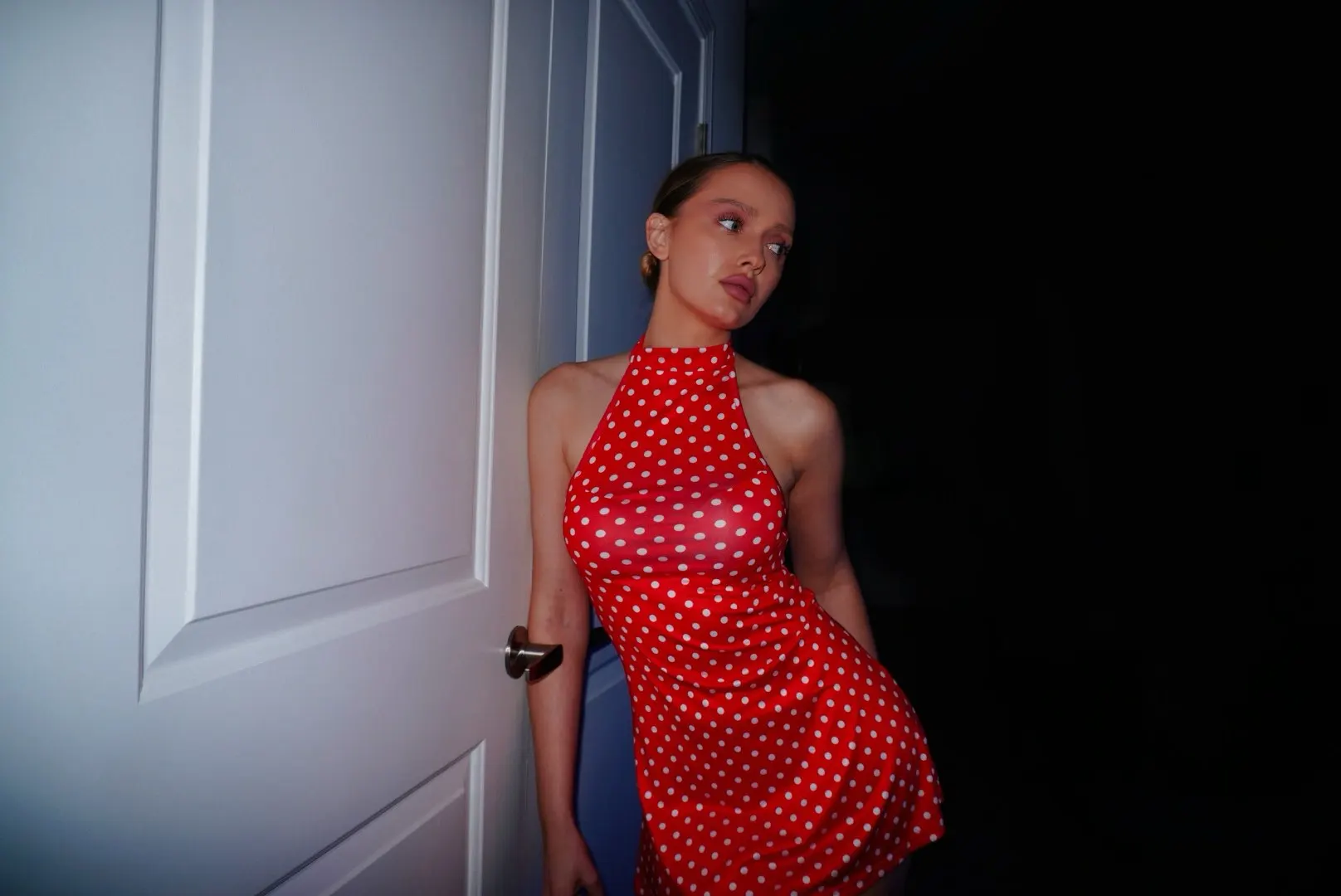 Women's Polka Dot Off-Shoulder Halter Mini Dress photo review