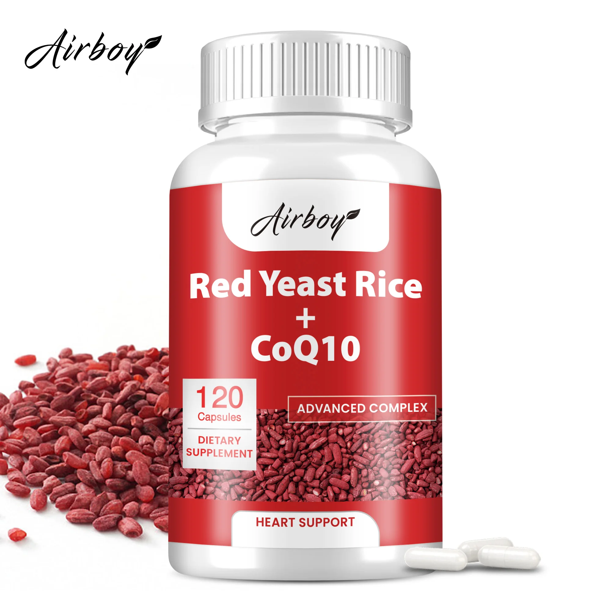 Arroz de levadura roja + CoQ10-apoya la salud del corazón, promueve la producción de energía y estimula el sistema inmunológico, antioxidantes-120 cápsulas