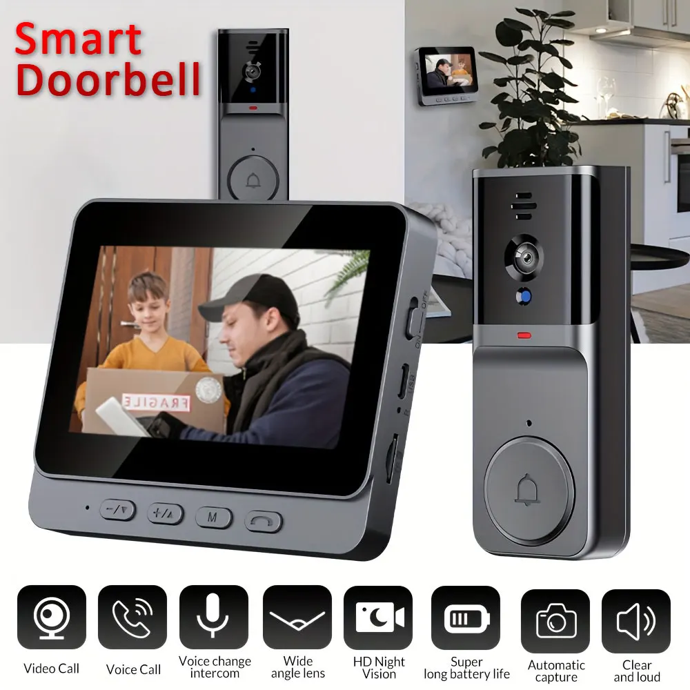 videocamera-per-campanello-con-schermo-ips-da-43-pollici-risoluzione-1080p-connessione-wireless-senza-necessita-di-app-audio-bidirezionale-visione-notturna-e-registrazione-in-loop
