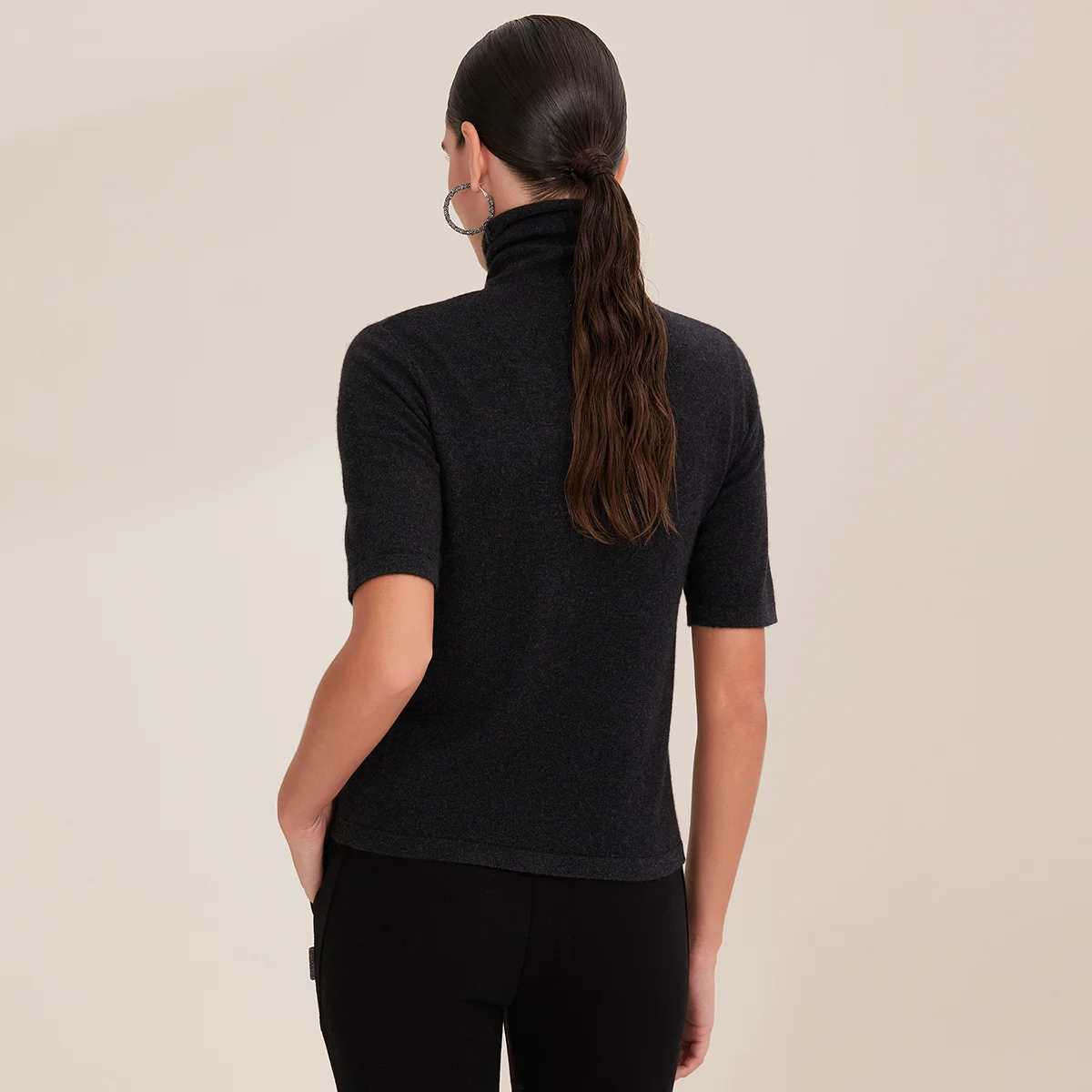 BY3521300 Women's Premium 100% Cashmere Knit Top High-End 12-Gauge Short Sleeve Turtleneck Sweater