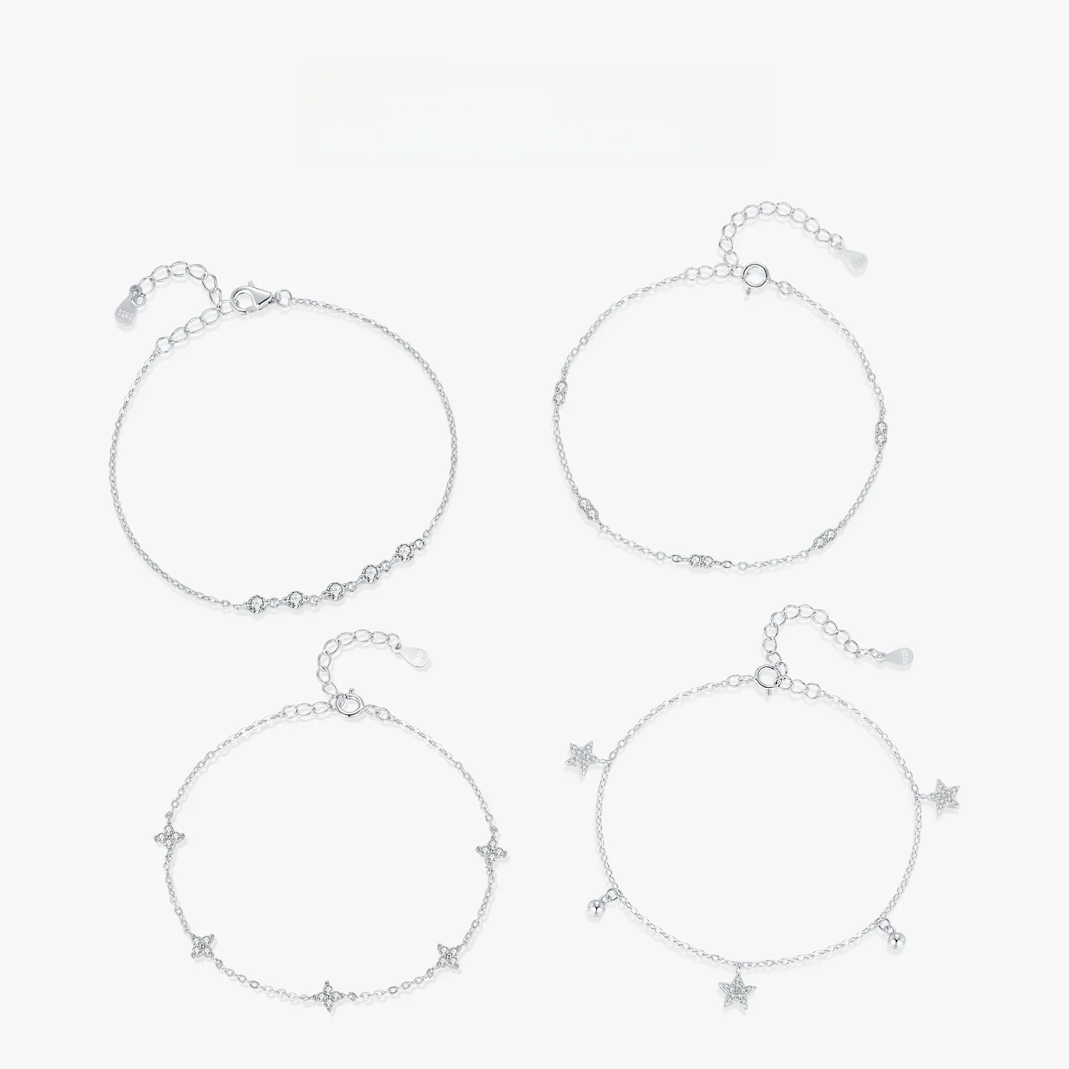 MODIAN 925 Sterling Silver Stars & Geometric Trendy Stackable Dainty Bracelets Regulowana bransoletka z łańcuszkiem dla kobiet Biżuteria — zdjęcie 2