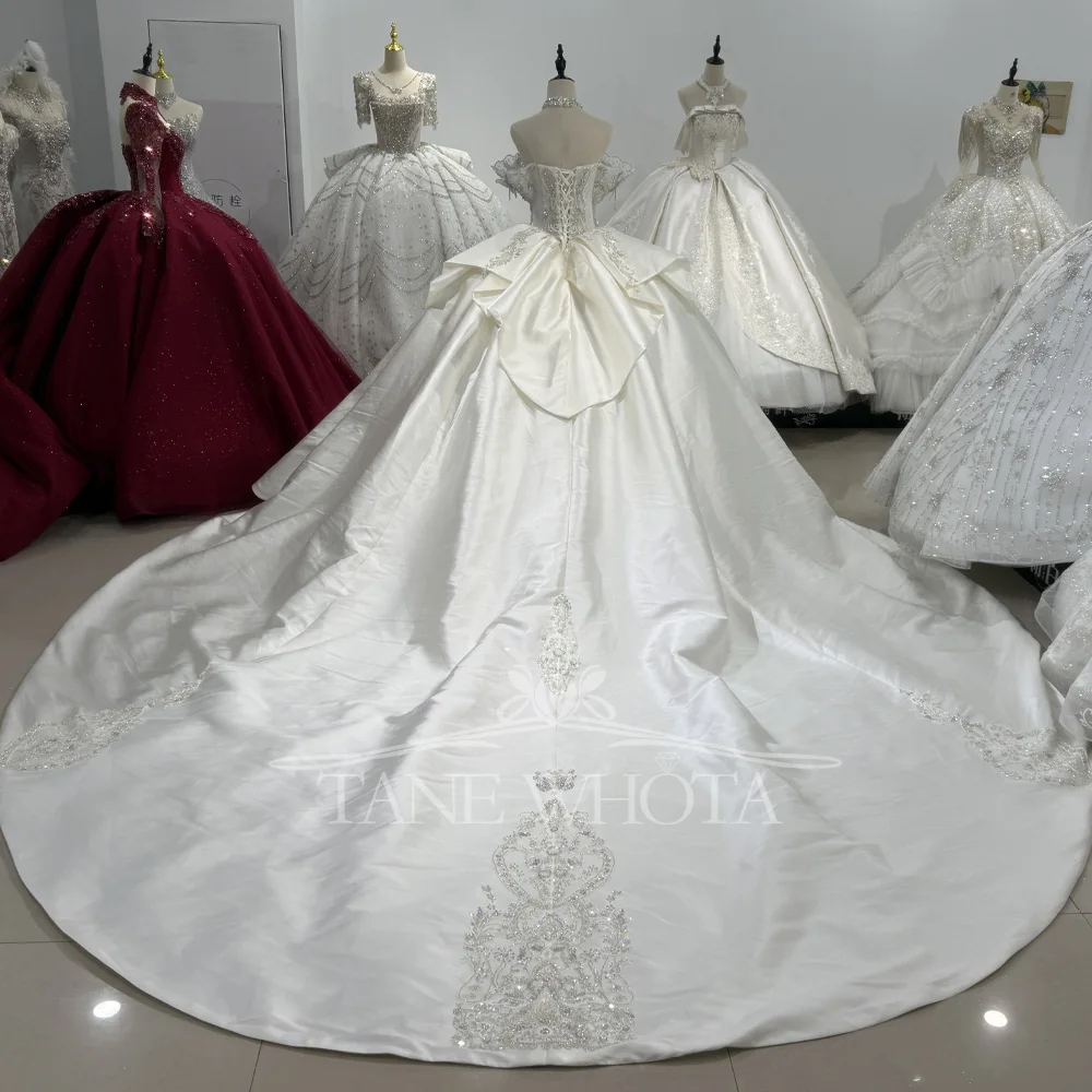 Wedding Dresses Charming Ball Gown Korean Beading Lace Crystal Pearl Off The Shoulder Satin Robe Mariage Femme Mariée