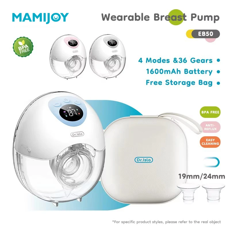 MAMIJOY Elektryczny laktator do noszenia, 4 tryby, 36 poziomów ssania, laktatory bez użycia rąk, kolektor mleka z kołnierzem 19/24 mm EB50