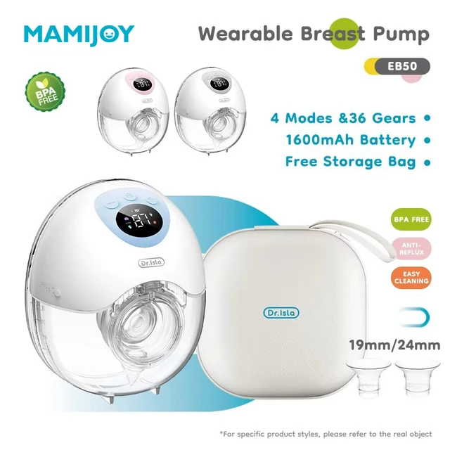 MAMIJOY Elektryczny laktator do noszenia, 4 tryby, 36 poziomów ssania, laktatory bez użycia rąk, kolektor mleka z kołnierzem 19/24 mm EB50