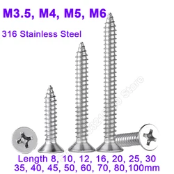 M3.5 M4 M5 M6 High Quality 316 Stainless Steel Phillips Flat Countersunk Head Self Tapping Wood Screw Length 8 10 12 16 20-100mm