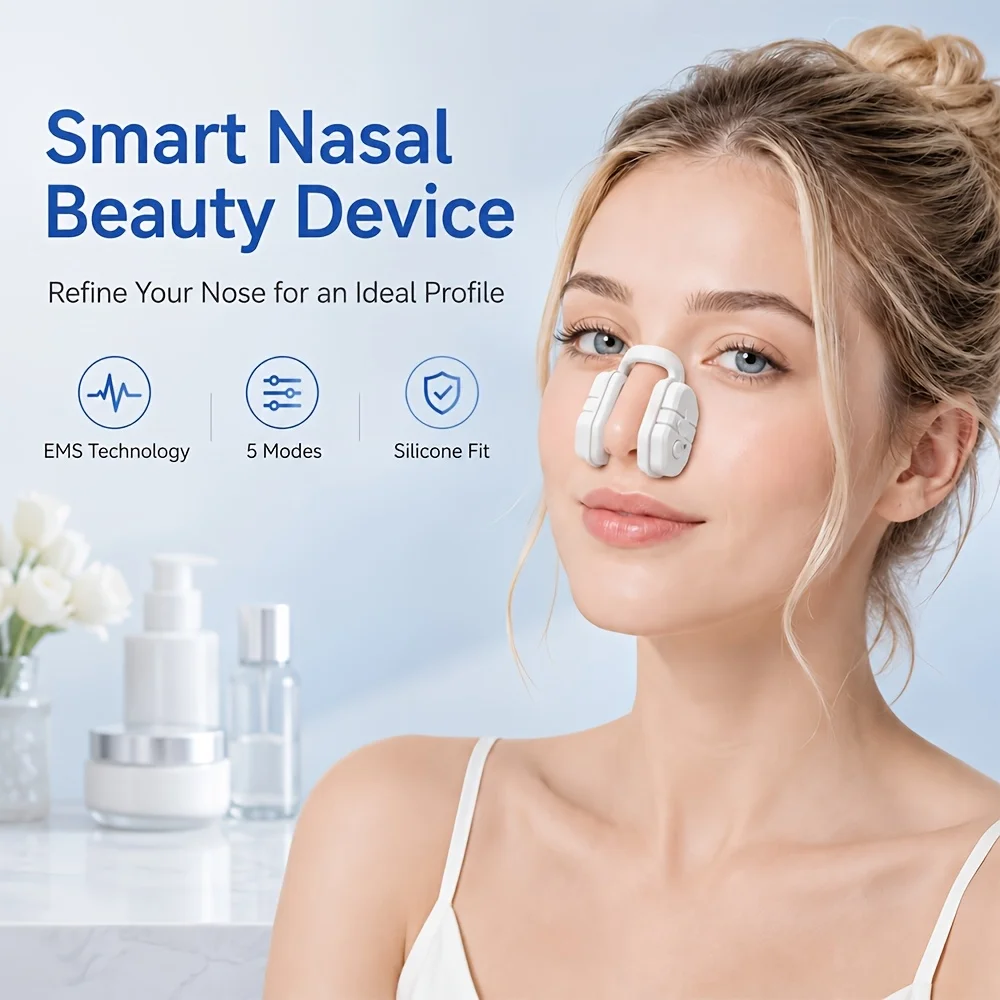 Smart Nasal Beauty Device EMS Vibration Nose Massager Nose Shaper with 5 Adjustable Modes Soft Silicone Pads USB Rechargeable 90mAh Portable Nose Contouring Firming Beauty Tool for Women Home Office Travel Multiple Colors Available