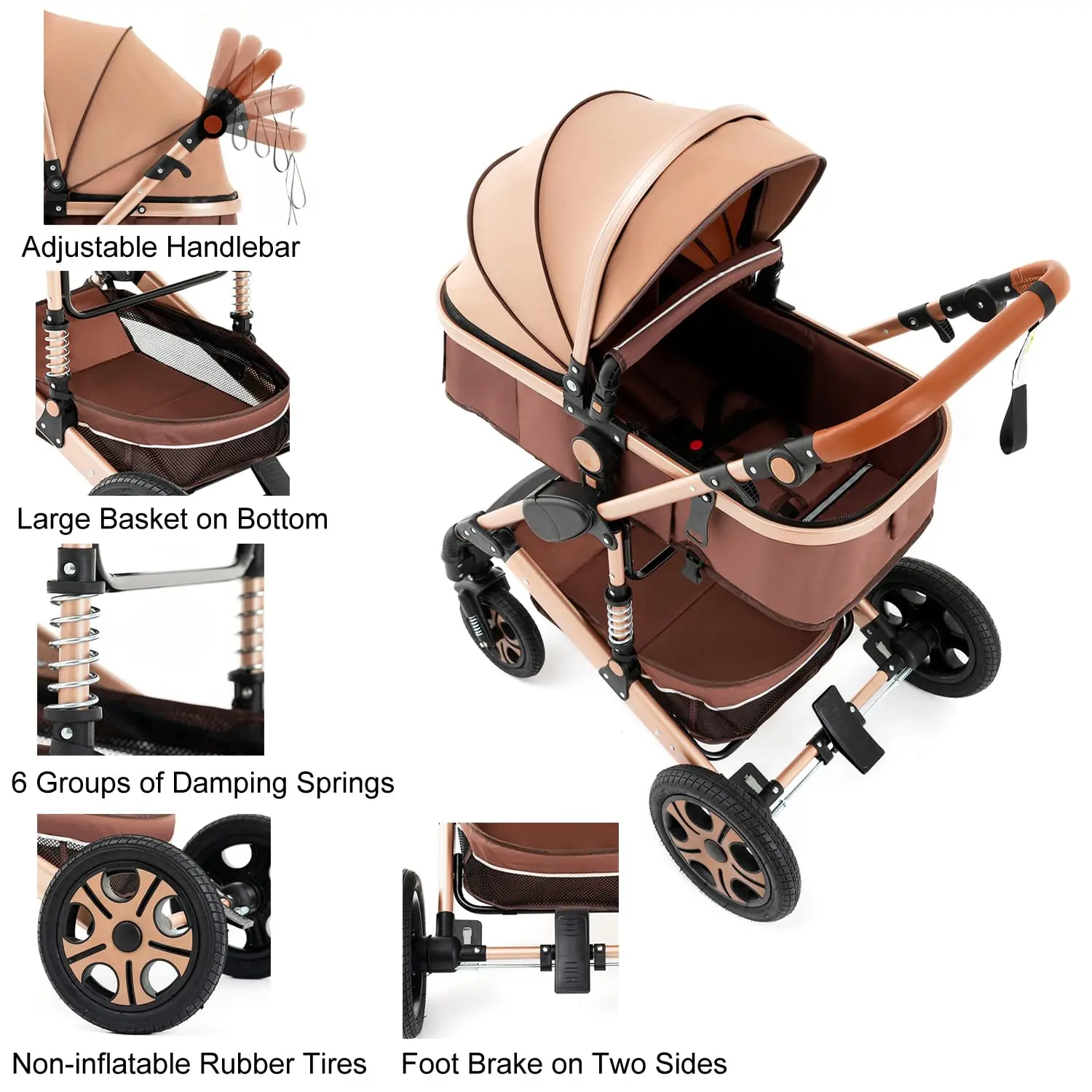 3-in-1 Baby Stroller Car Seat Set, Travel System for Newborn, Baby Carriage with Isofix Base Reversible Stroller Upto 55lbs, Foldable Stroller Suit