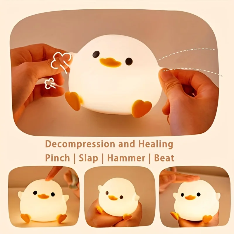 Imagem -04 - Silicone Led Night Lamp For Children Cute Duck Cartoon Animals Touch Sensor Usb Recarregável Presentes de Aniversário para Crianças Timing