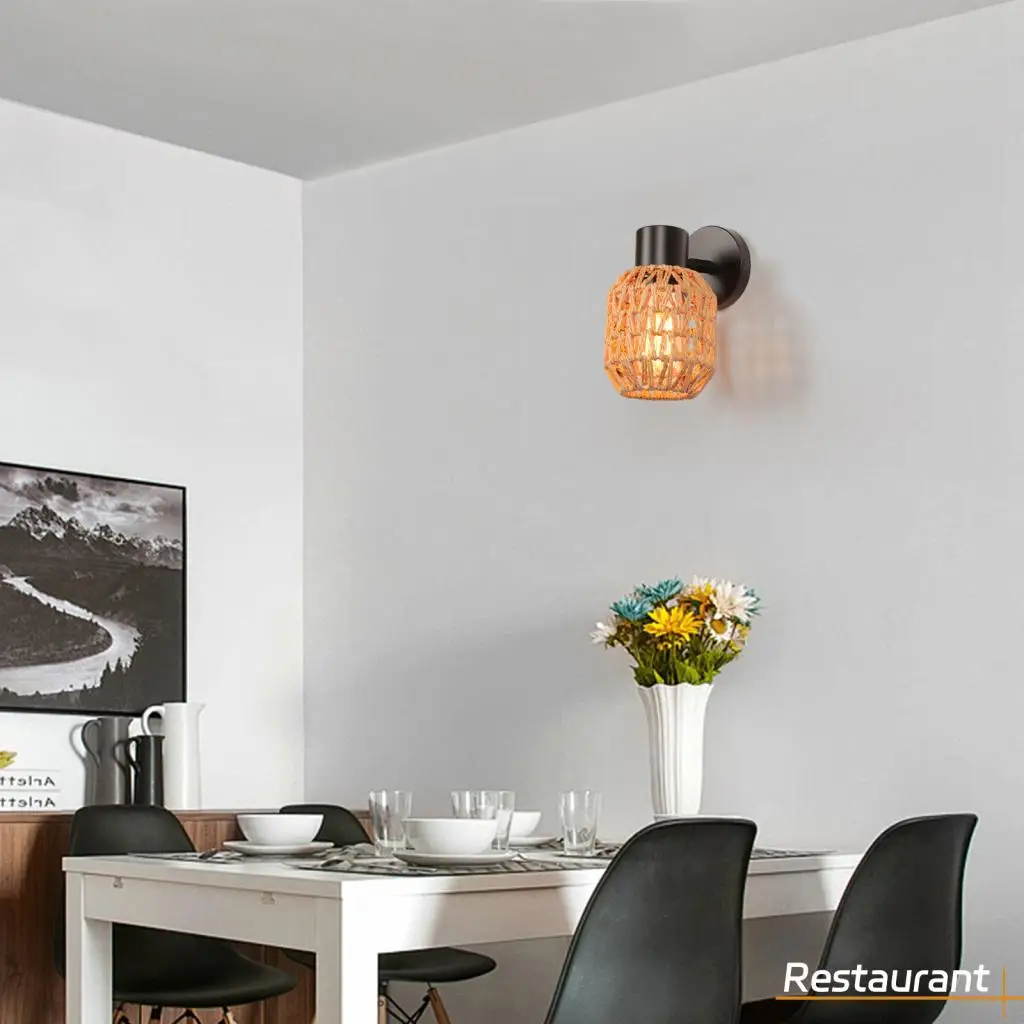 

Retro Rattan Woven Wood Wall Light Vintage Hemp Rope Wall Sconce Bedroom Bedside Lamp for Living Room Kitchen Indoor LightingE27