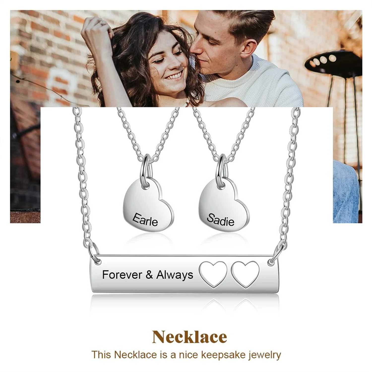 Personalized Heart Cut Out Necklace Set Custom Engraved 3 Names Necklaces Gifts For Mother Stainless Steel Jewelry For Family