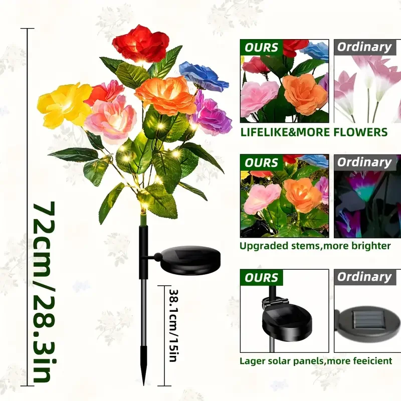 Luces navideñas, luz Solar impermeable, lámpara de flores solares rosas, decoración decorativa para exteriores, jardín, patio, césped, decoración de paisaje