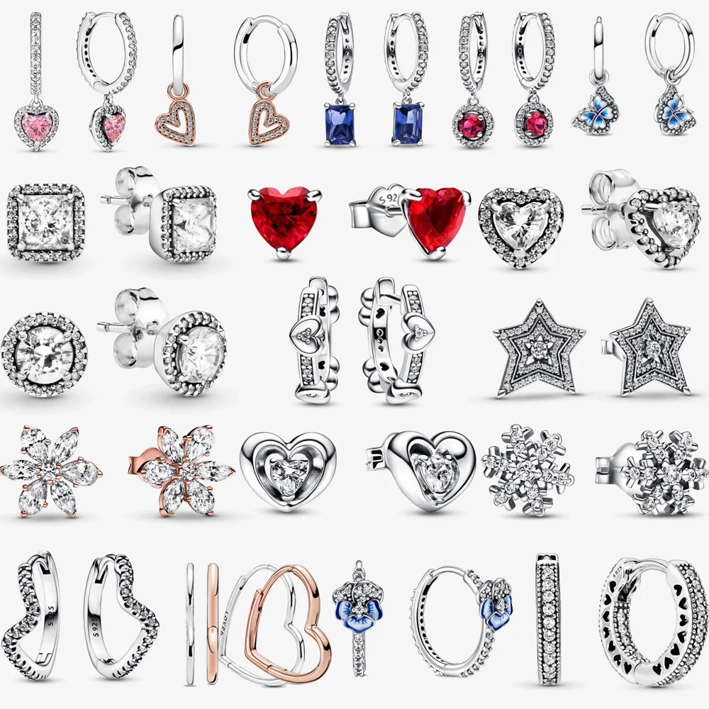 Original 925 brincos de prata esterlina para mulheres, espumantes amor coração orelha Studs,