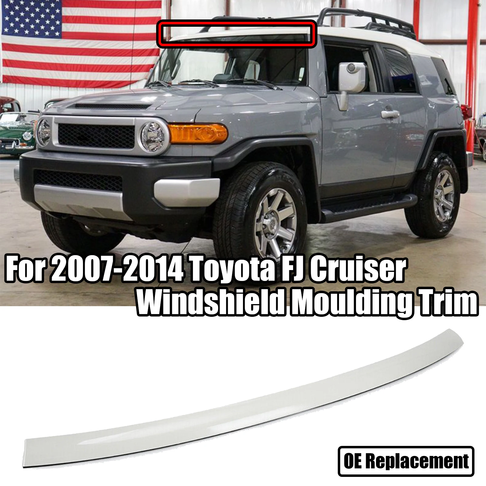 

For 2007-2014 Toyota FJ Cruiser Upper Outer Moulding Trim Front Top Windshield Car Accessories White Replacement ABS