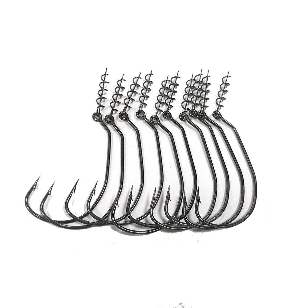 High Carbon Steel Barbed  Spring Twist Lock Hooks Worm Hooks 4/0 20pcs/box