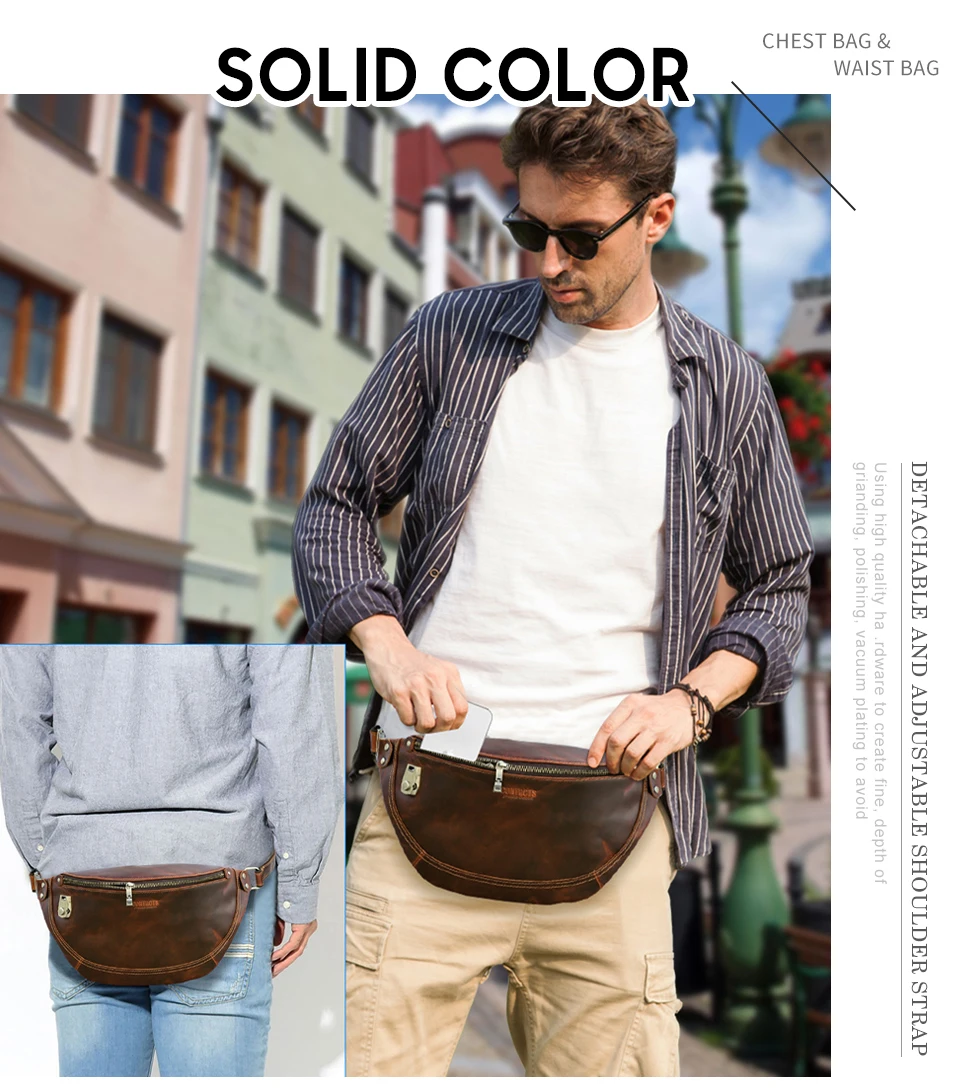 CONTACT'S Echte Leder-Hüfttasche für Herren, Reise-Bauchtasche mit Zahlenschloss, Kleine Brusttasche für Alltag & Reisen – Detail 3