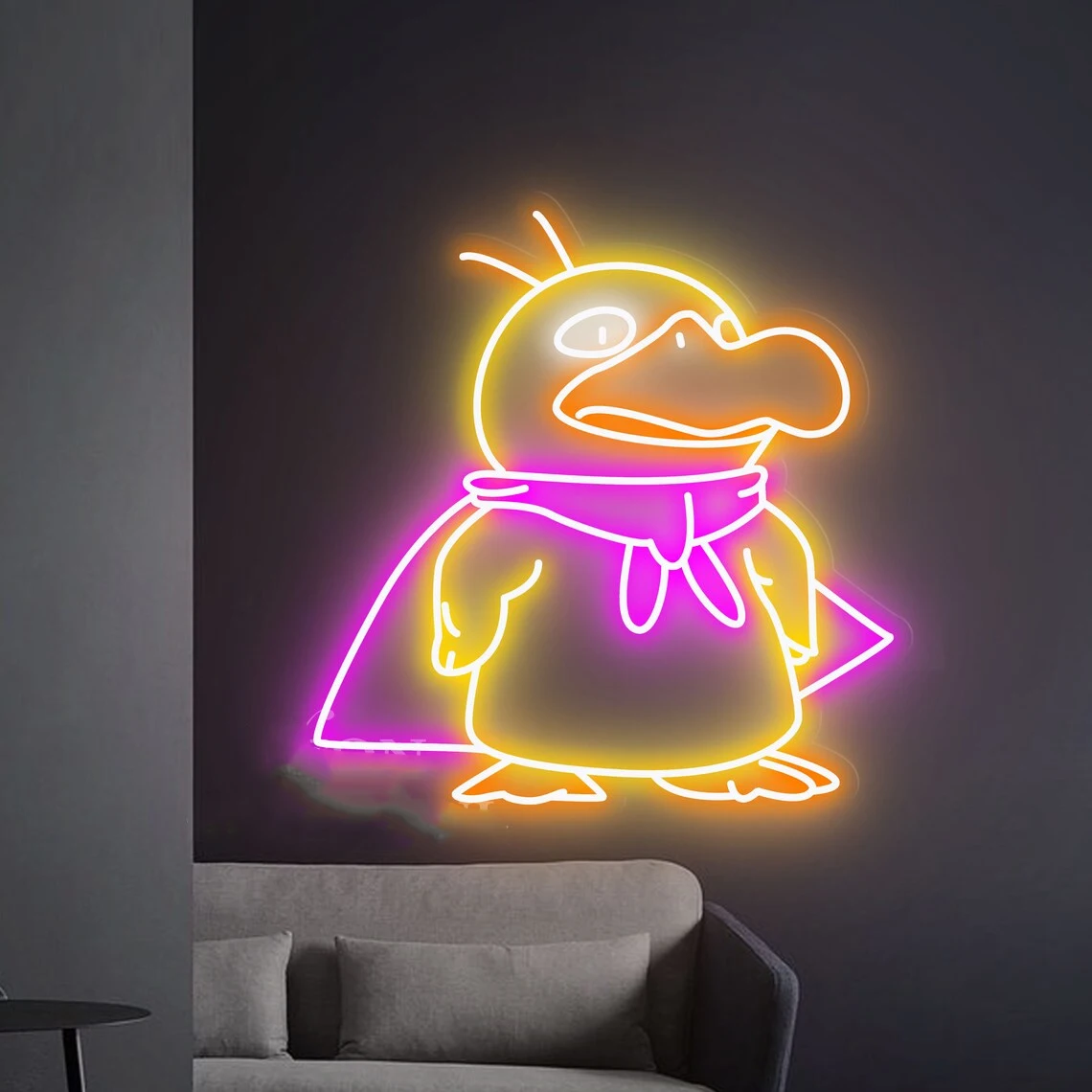 Duck Neon Sign Yellow Duck with Cloak Neon Kid Teen Bedroom Decor Game Room Bar Decor Personalized Gift