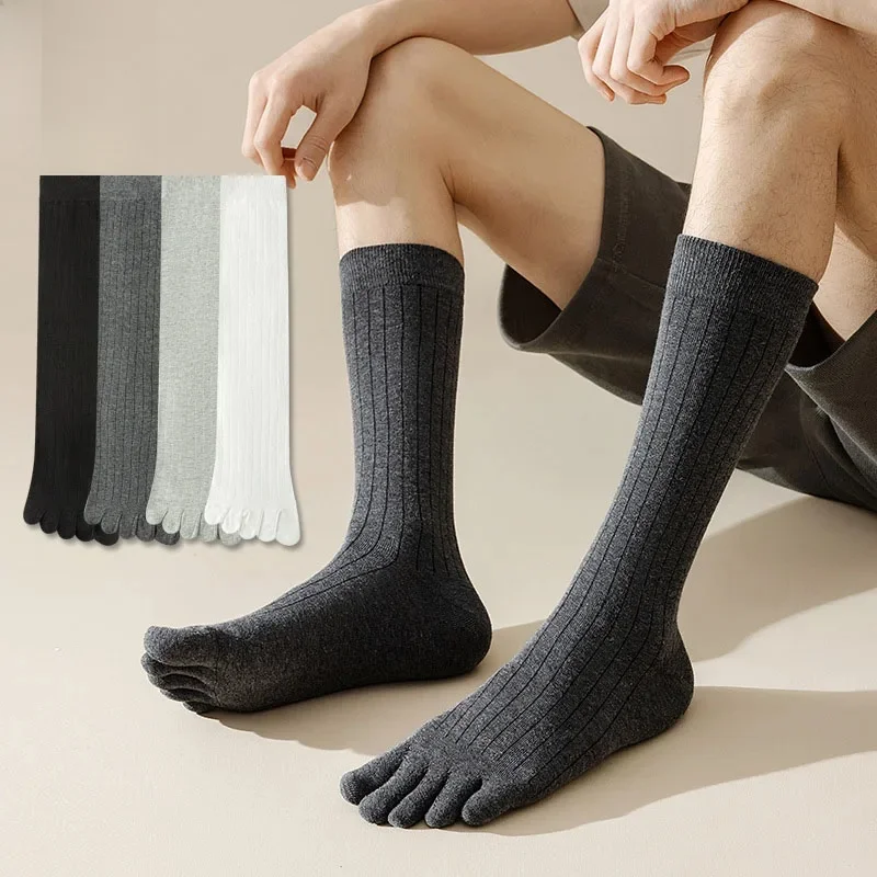 1/4 paires hommes orteil chaussettes longues coton Simple affaires robe de soirée bas Gentleman respirant 5 doigts chaussettes mollet 4 saisons