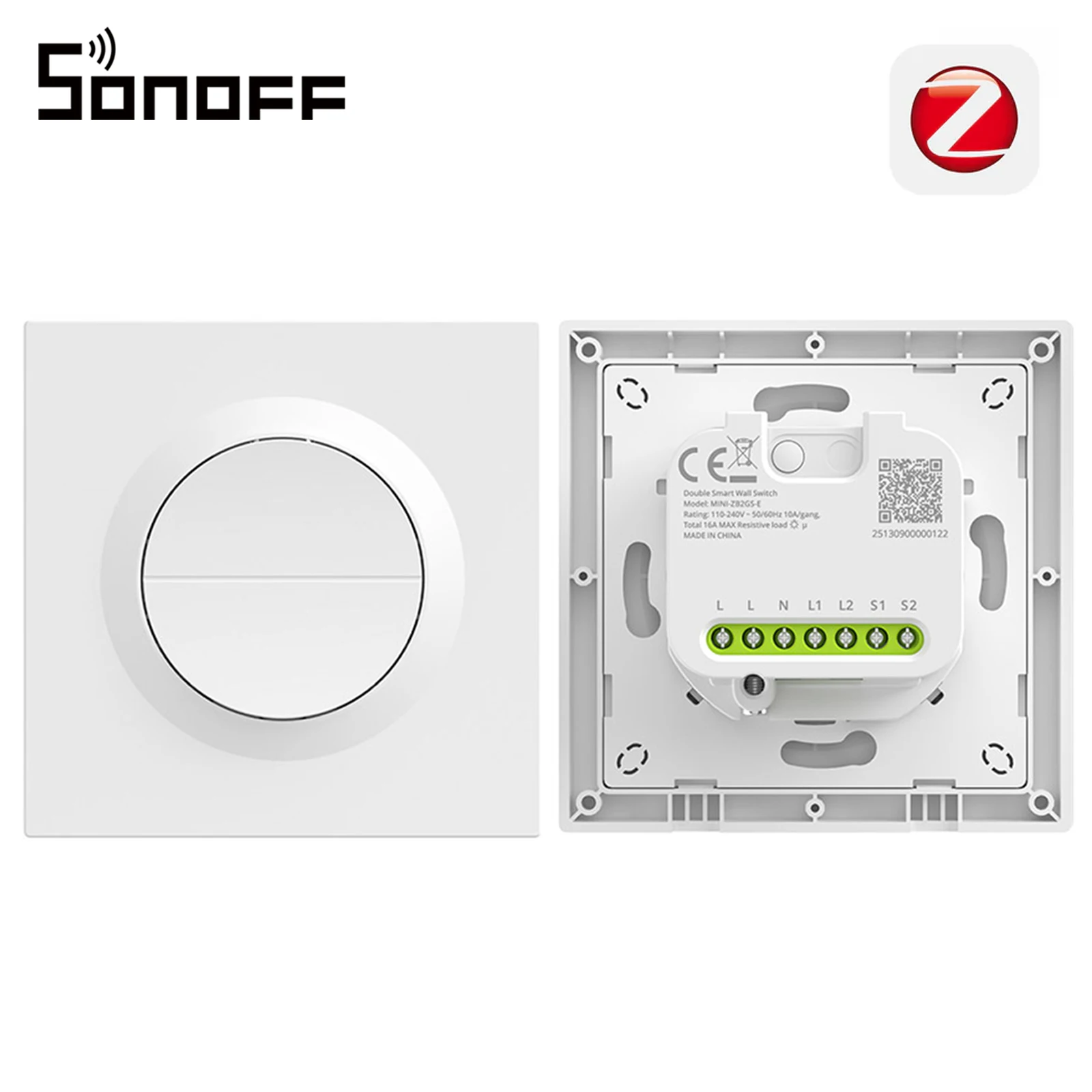 SONOFF Orb-ZBW2 Zigbee Intelligenter Wandschalter mit 2 Tasten MINI-ZB2GS-E, 2 Kanäle, Gesamtlast 16A, Zigbee-Router und Signalverstärker, Relais-Ablösemodus