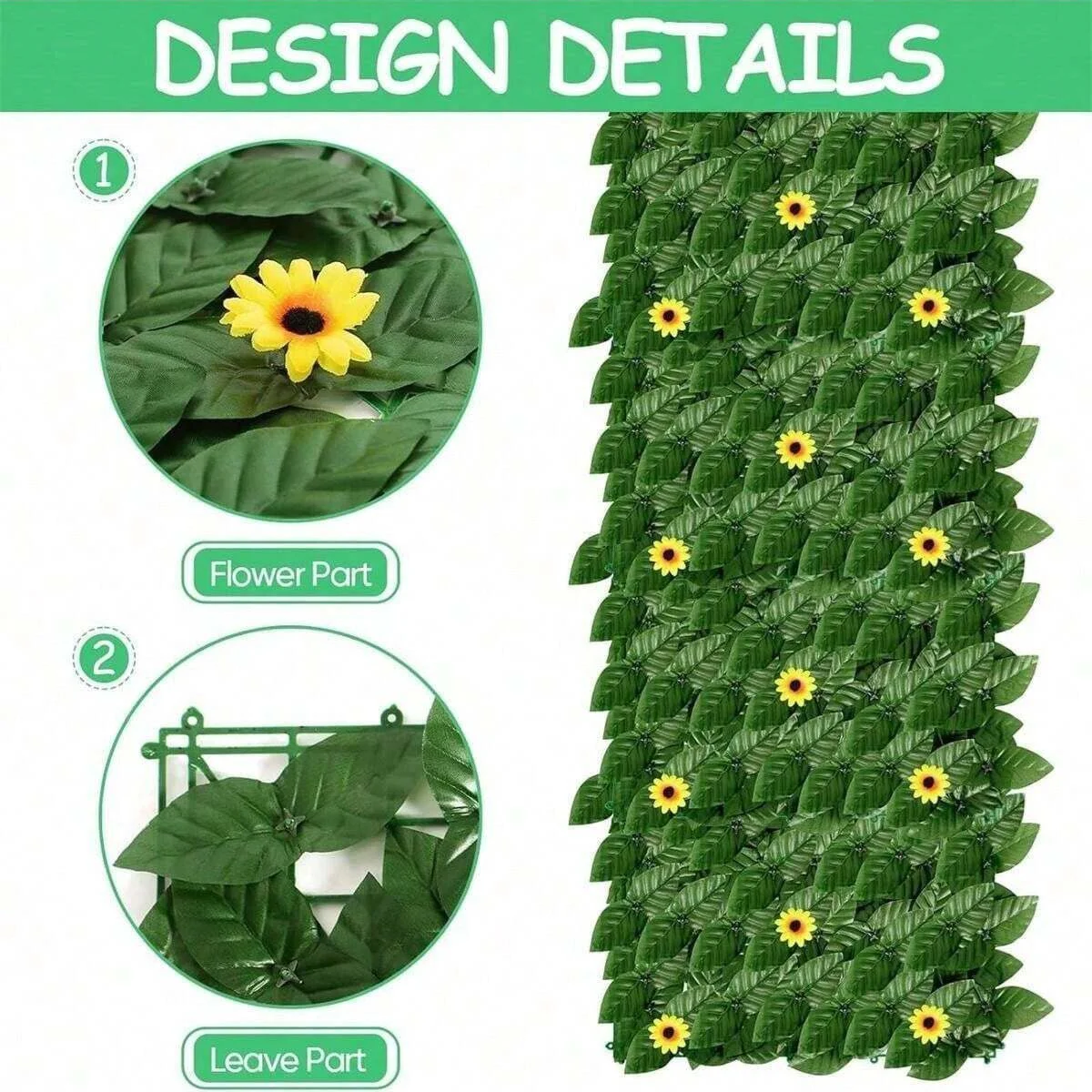 Green Artificial Ivy Privacy Fence Screen Outdoor With Sunflowers Artificial Grass Privacy Fence Screen Fake Ivy Wall Panel view 5