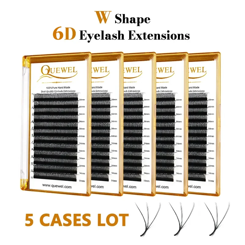 Quewel W Style Premade Volume Eyelashes 5pcs 6D W-shape Faux Mink False Eyelash Extensions Popular C/CC/D/DD Wholesale Lashes