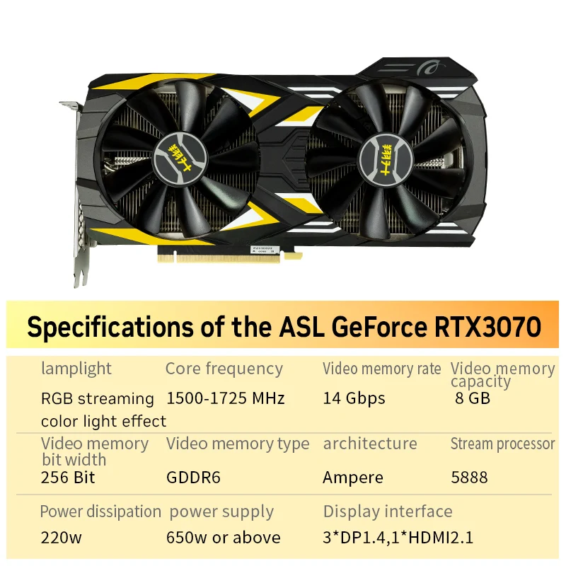 Видеокарта ASL NVIDIA GeForce RTX 3070, 8 ГБ, GDDR6, 4,0 бит, PCI-E, 12 контактов, новая игровая видеокарта с HDMI-совместимым DP для ПК