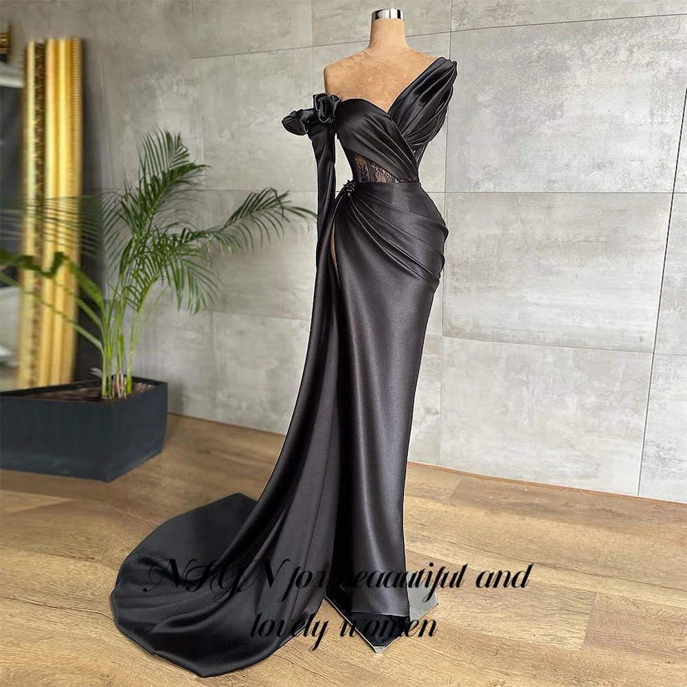 

NFYN Mermaid Sexy Long Black Party Dress One Shoulder Vintage Night Dresses Pleat Celebrity Dress vestidos de fiesta Customized