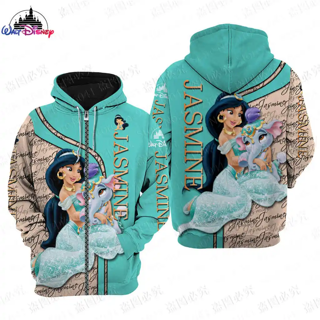 jasmine princess cartoon disney men women 3D Print High quality Fleece Zipper/ Hoodies parent-child clothing Pullover Tops