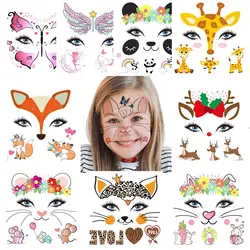 10pcs Animal Temporary Face Tattoo Sticker Set For Kids Water Transfer Butterfly Panda Floral Body Paint Sticker Halloween Decor