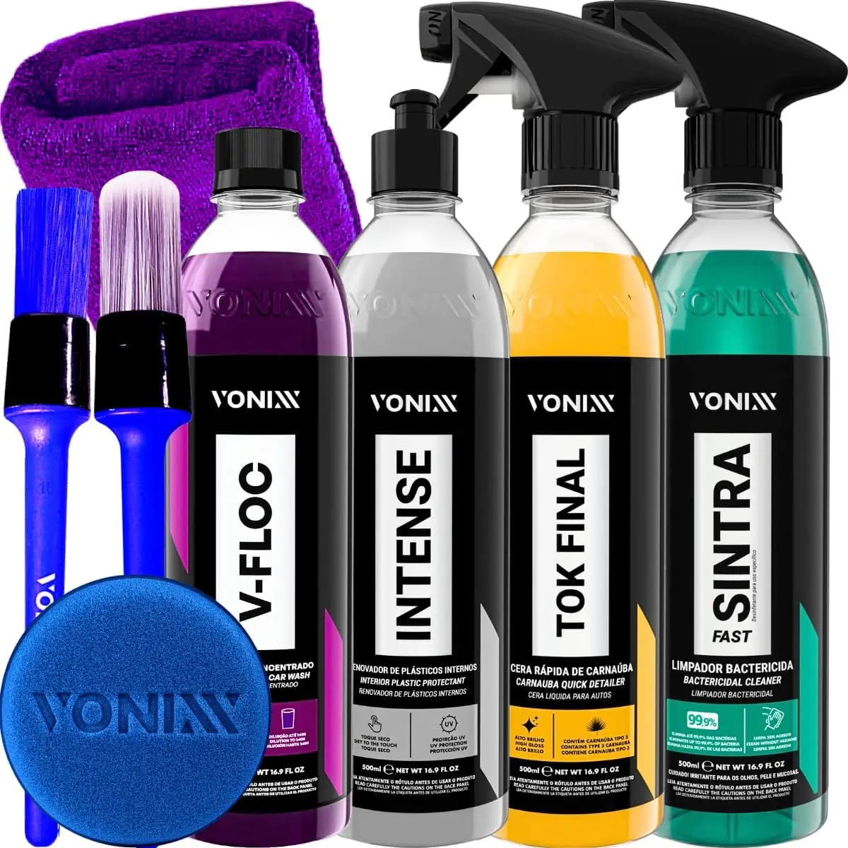 Full Car Wash Kit Vonixx Wax Carnauba Tok Final V-Floc Plastic Revitalizer intense Sintra fast