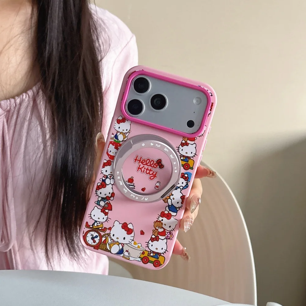 New Fashion Korean Ins Cute Cartoon Cat Pink Phone Case for iPhone 18 17 Pro 17 18 Pro Max Protective Cover, with MagSafe Holder