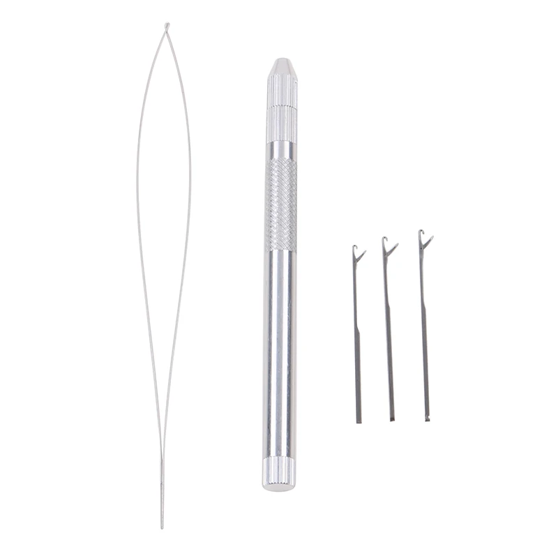 

1 set Aluminum Hair Crochet Needles Kit 3 Hook Needles + 1 Loop for Lace Wigs Toupee Micro Ring Hair Extension Tool Hook Needle