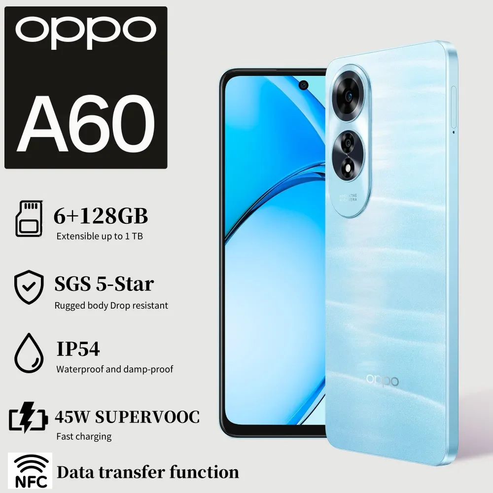 Original Genuine OPPO A60 Dual SIM Ocean Blue Nebula Red 6GB RAM 128GB 5G Smartphone - Middle East Version