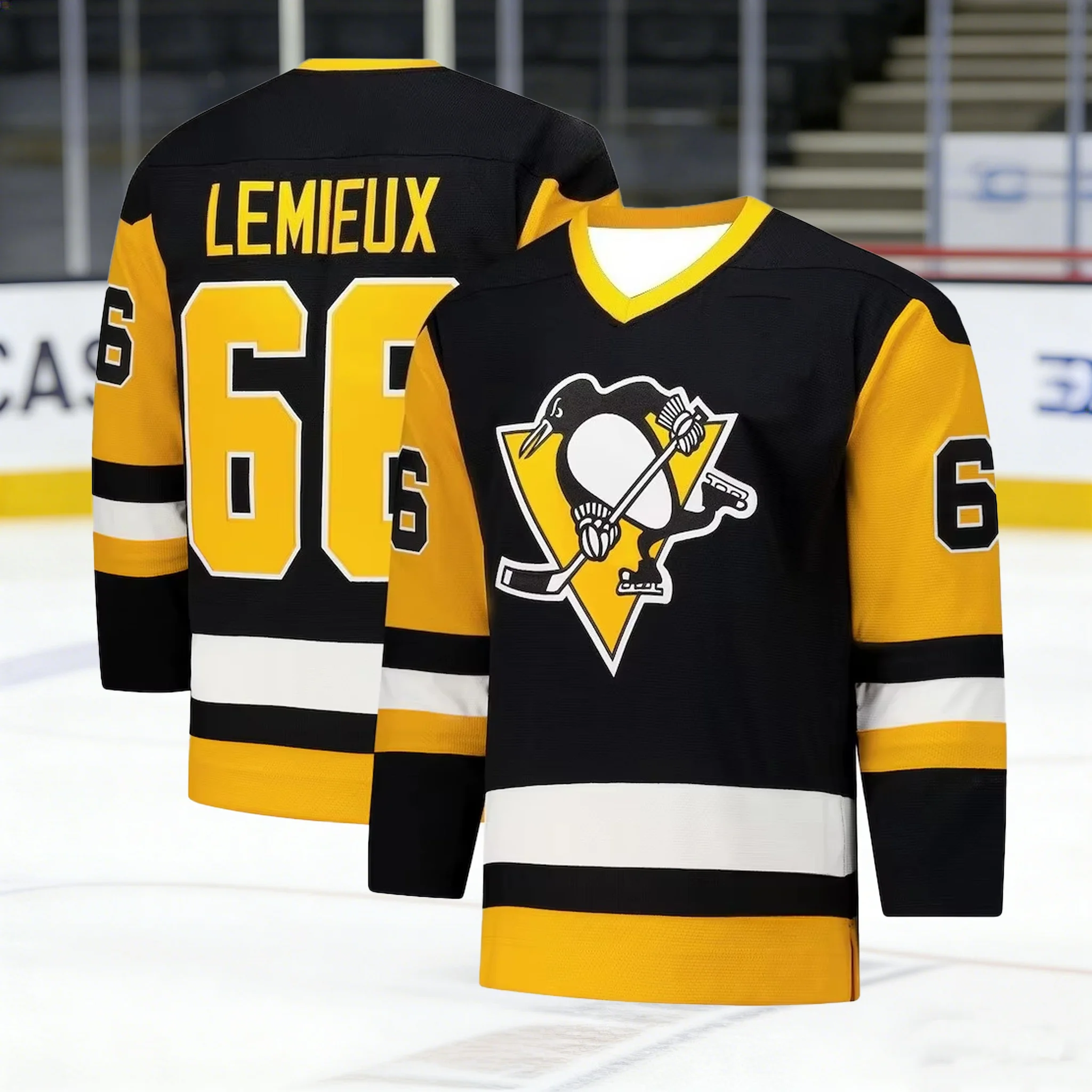 2026 Hockey Jersey Yellow/White/Black Accents Penguin Logo Breathable Sports Jersey 3D HD Prints For Ice Hockey Fans