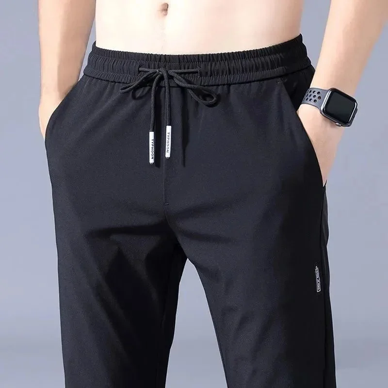 Männer Hosen 2025, Sommer Neue Schwarz Grau Dünne Business Casual Hosen Outdoor Elastische Atmungsaktive Gerade Bein Jogginghose