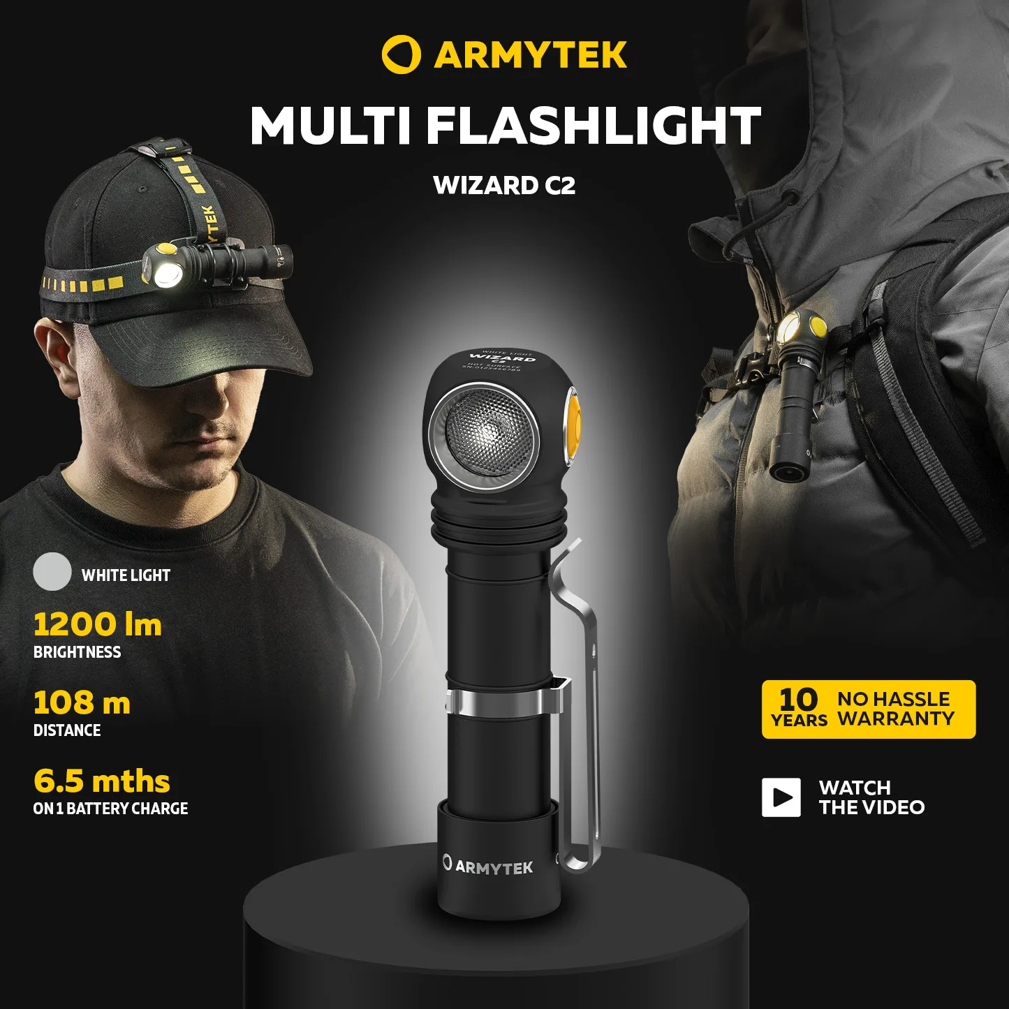 Armytek Wizard C2 Magnet USB (White Light) 1200 LM LED Headlamp with 1x18650 Battery