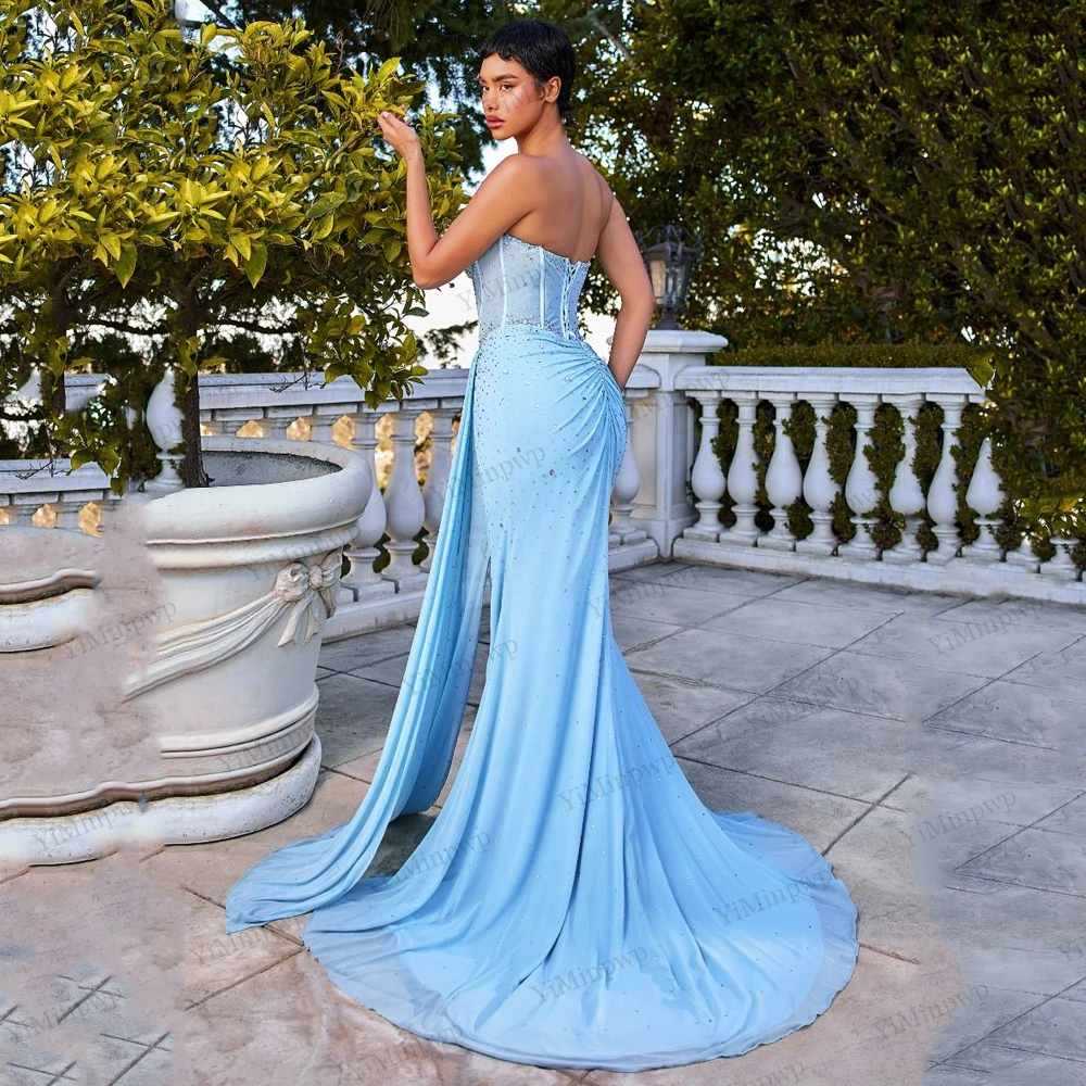 Zeemeermin diamanten galajurk plooi rode avondjurken luxe jurk 2025, sweep trein strapless satijn vestidos de fiesta op maat