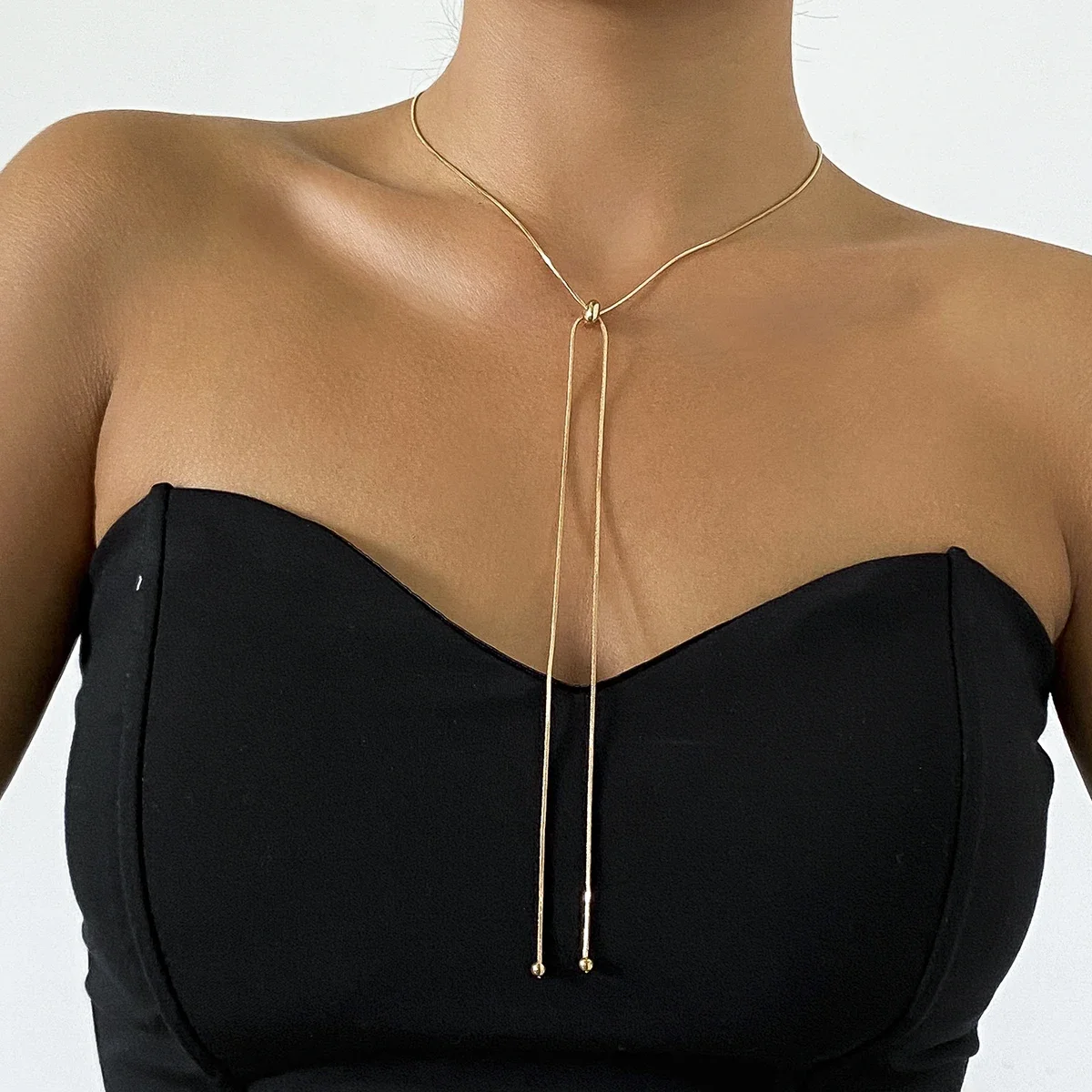 Ingemark Kpop wąż łańcuszek Choker naszyjnik dla kobiet ślub na szyi Temperament wisiorek w kształcie kuli cienkie ogniwo Party biżuteria — zdjęcie 2