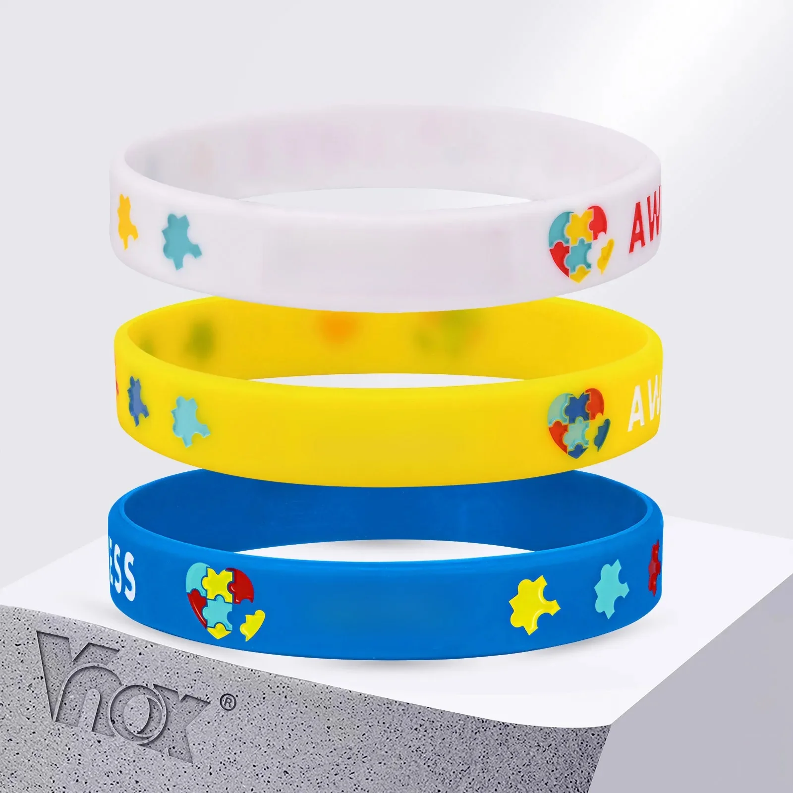 Vnox-Bracelet en silicone SACm.com médical pour la sensibilisation au tisme, bracelet en iode unisexe pour garçons, bijoux étanches pour hommes et femmes, 12mm