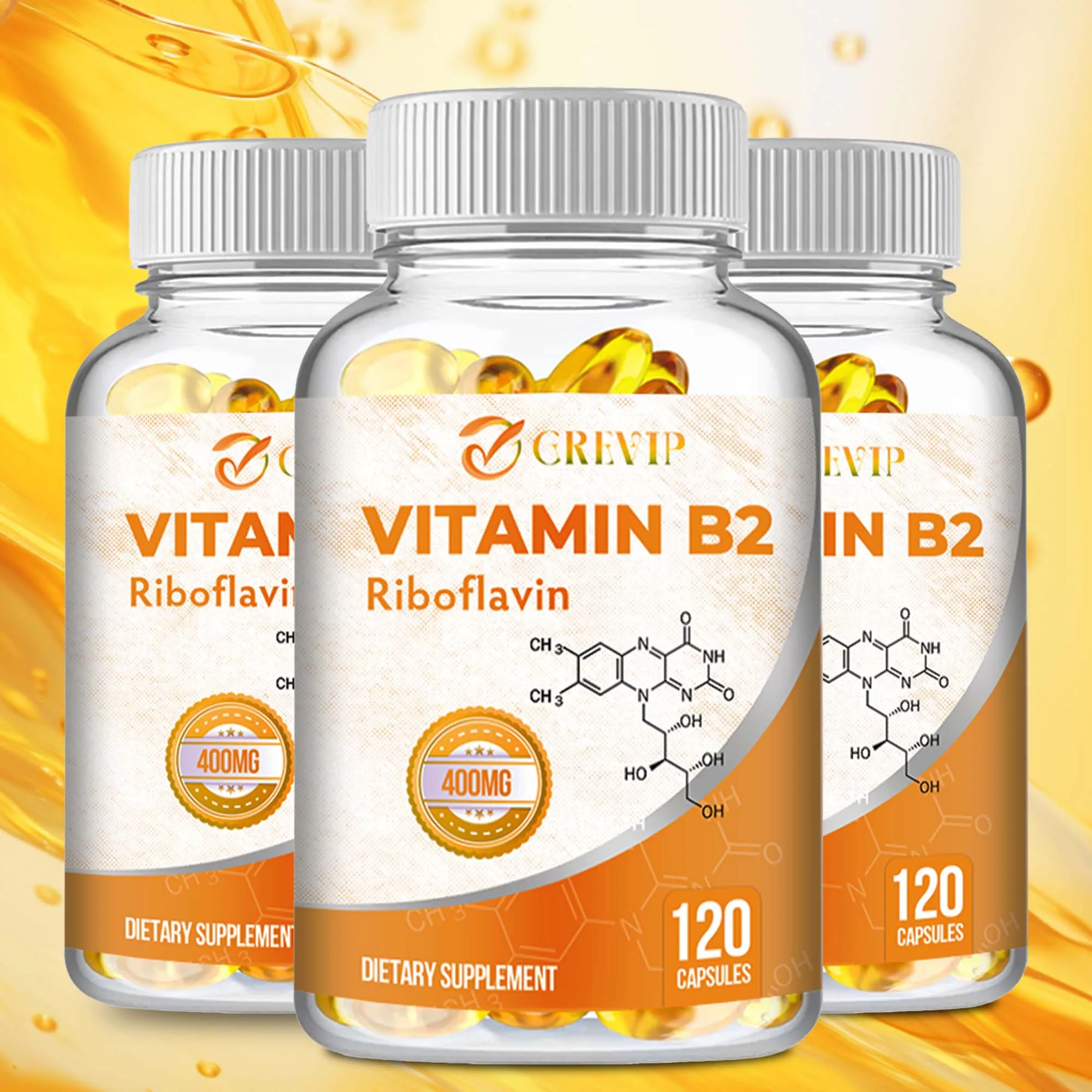 Vitamin B2 (Riboflavin) - Promotes Energy Production, Brain, Joint and Nervous System Health 400mg - 120 Capsules