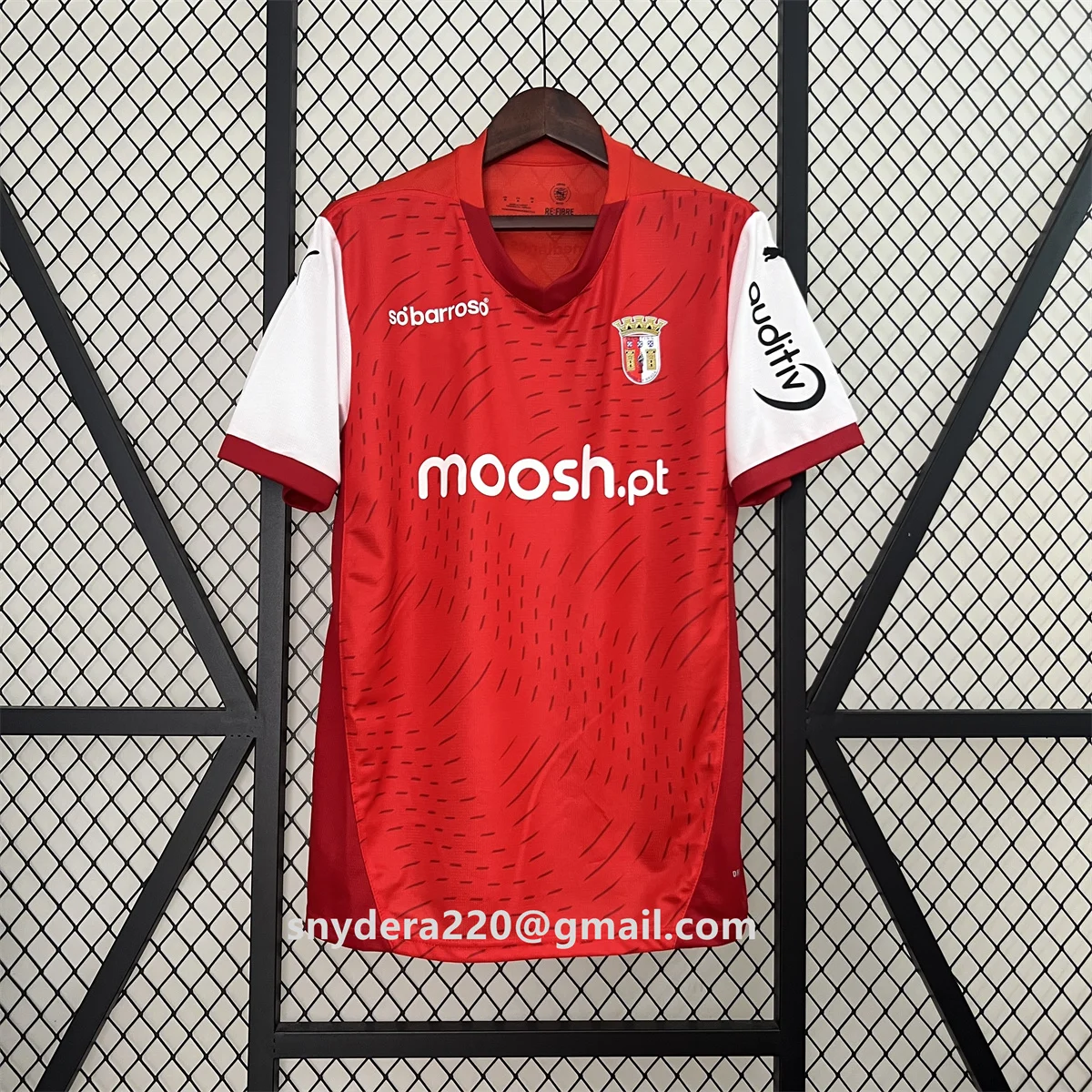 2024/25 Masculino Braga Home Vermelho Roupas de Secagem Rápida Treinamento Futbol Camisa S-3XL