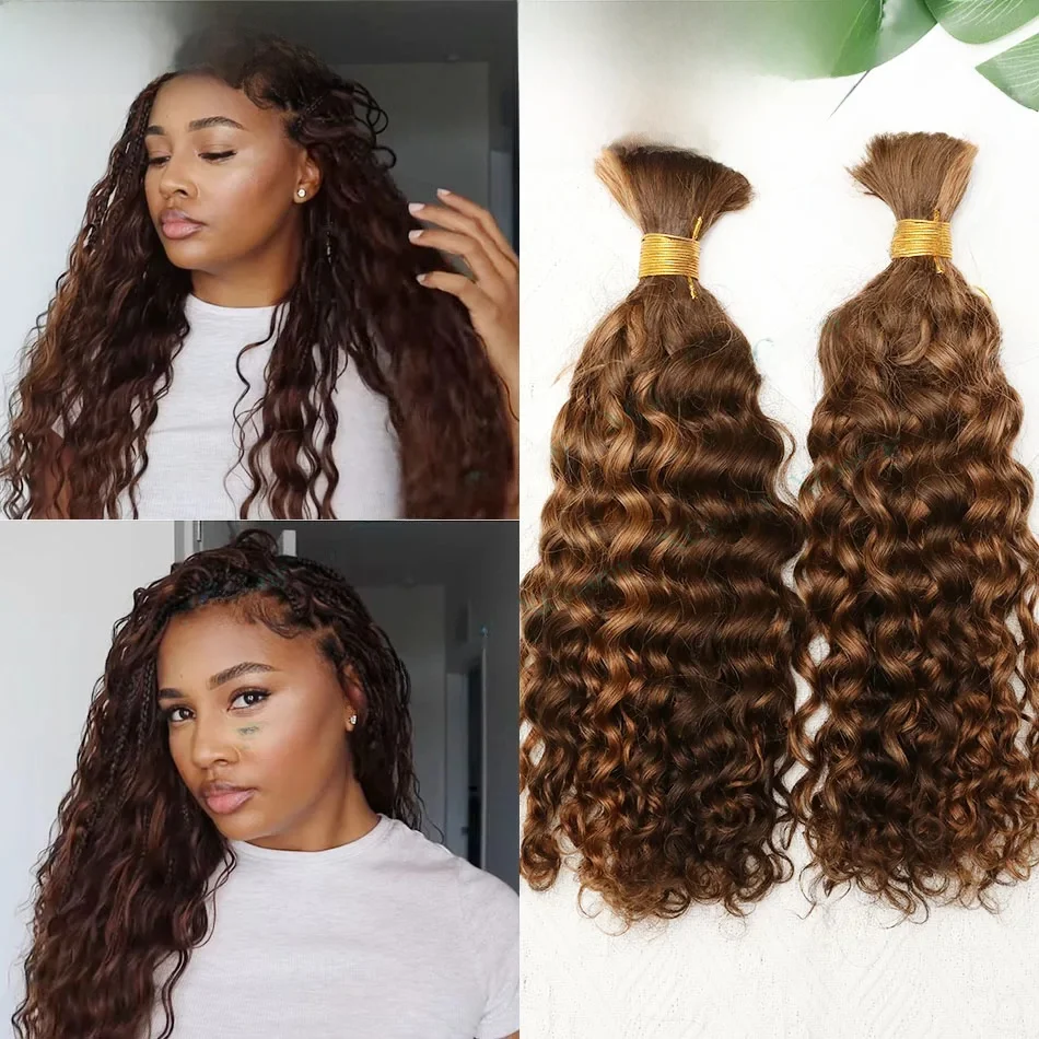 Bulk Menselijk Haar Voor Vlechten Kleur 4 30 613 Bulk Krullend Menselijk Haar Losse Diepe Golf Voor Boho Vlechten Dubbel Getrokken Bundels Groothandel - afbeelding 2