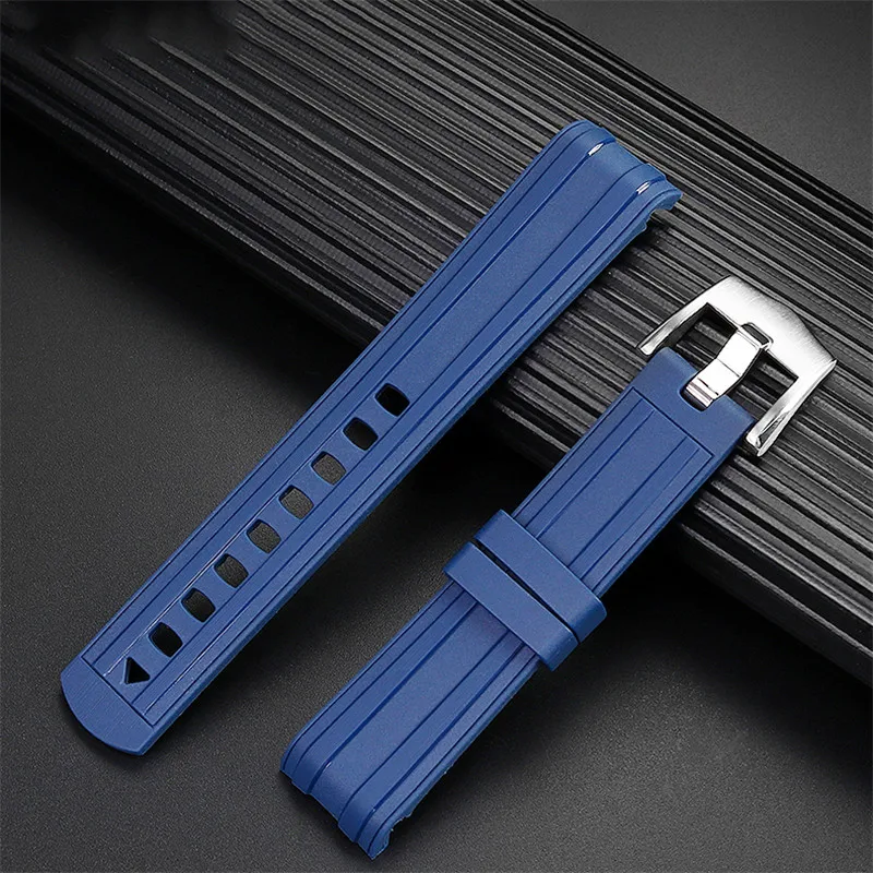 20mm Rubber Strap Curved End for Omega Seamaster 300 Waterproof Diving Stainless Steel Buckle Men Replacement WatchBand