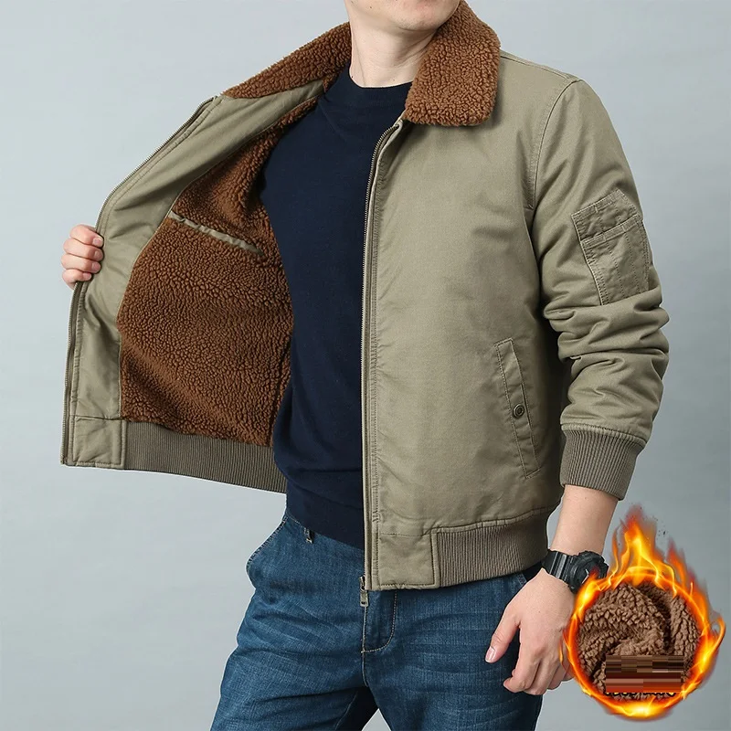 

2022new Winter Fleece Thick Jacket Men's Middle-aged Cotton Lamb Wool Overcoat Casual Loose Blouse Outdoor Coat Bomber Jacket4xl